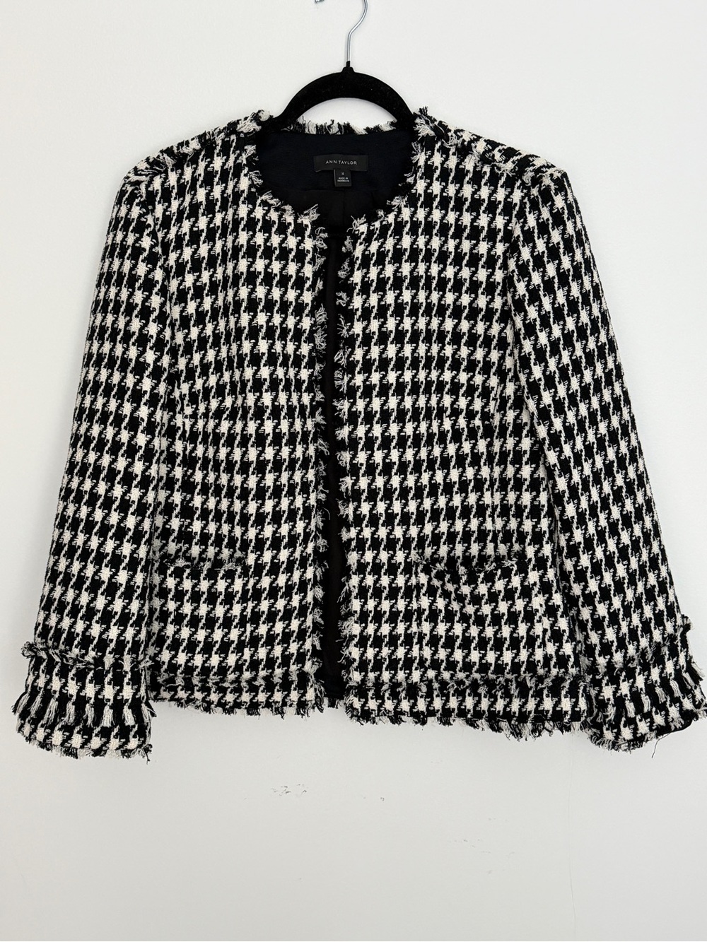 Ann Taylor Black & White Houndstooth Tweed Lady Jacket Blazer Size 10